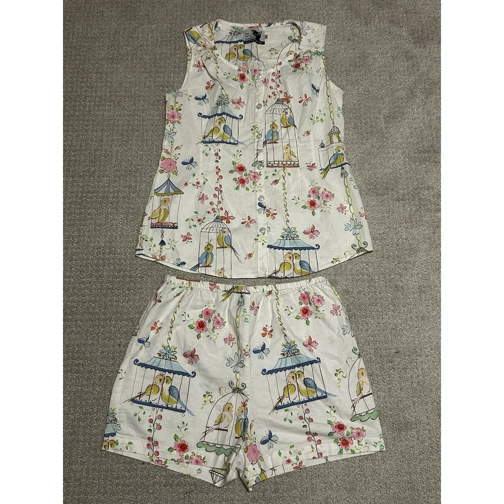 Vintage The Cat's Pajamas Short Set Button Front Birds Short Sleeve Rare - Picture 6 of 16
